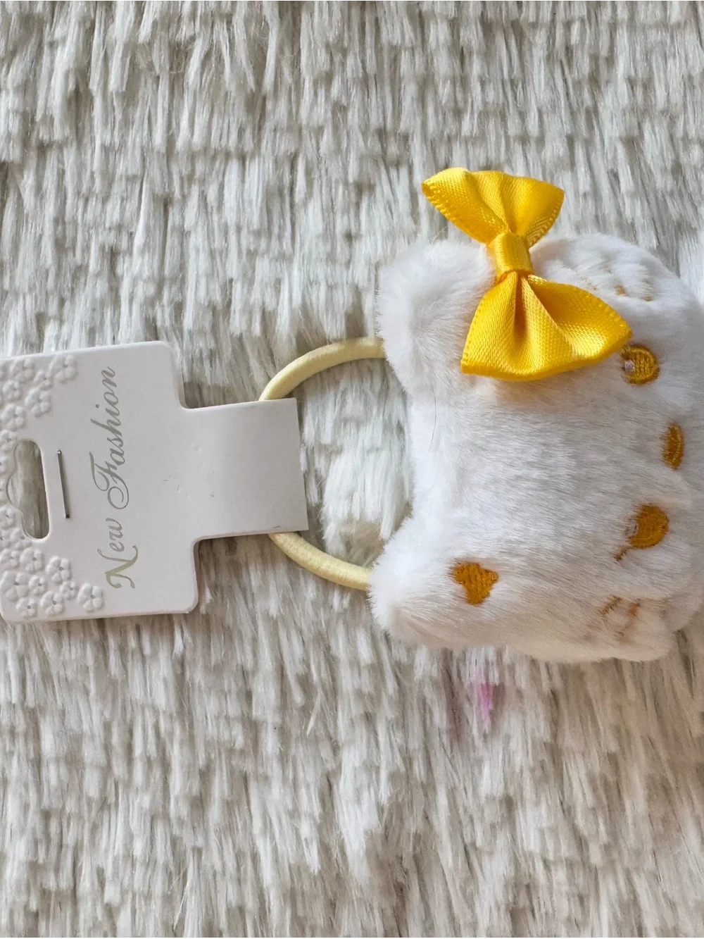 Hello kitty White Fuzzy with Yellow Bow hair Tie